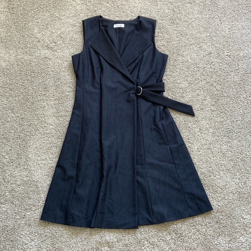 Calvin Klein • Navy Sleeveless Wrap A-Line Dress
